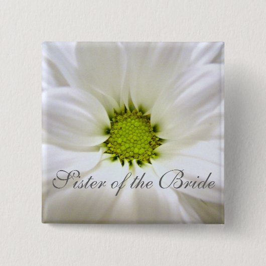 echte witte dagbloem bruiloft vierkante button 5,1 cm (Voorkant)
