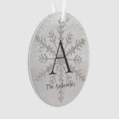 Echte witte sneeuw & zilveren sneeuwvlok Monogram Ornament (voorkant)