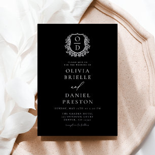 Echte Zilveren Folie Bladerige Crest Monogram Huwe Uitnodiging