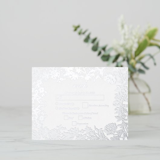 Echte Zilveren Folie Bloemen Botanische Huwelijk R Folie Uitnodiging Briefkaart (Staand Voorkant)