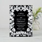 Echte Zilveren Folie Bloemen Botanische Zwarte Huw Folie Uitnodiging (Staand Voorkant)