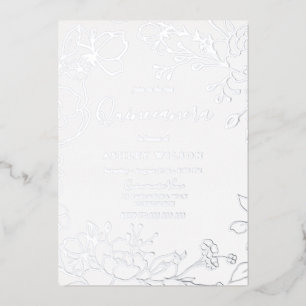 Echte zilveren folie bloemen elegante Quinceanera- Uitnodiging