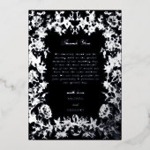 Echte Zilveren Folie Bloemen Zwarte bruiloft Dank  Folie Uitnodiging (Voorkant)