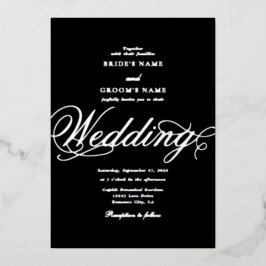 Echte Zilveren Folie Classy Luxe Zwarte Huwelijk Folie Uitnodiging