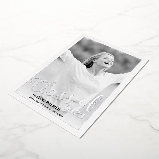 Echte zilveren folie Klasse van 2023 manuscriptfot Folie Uitnodiging (Gedraaid)