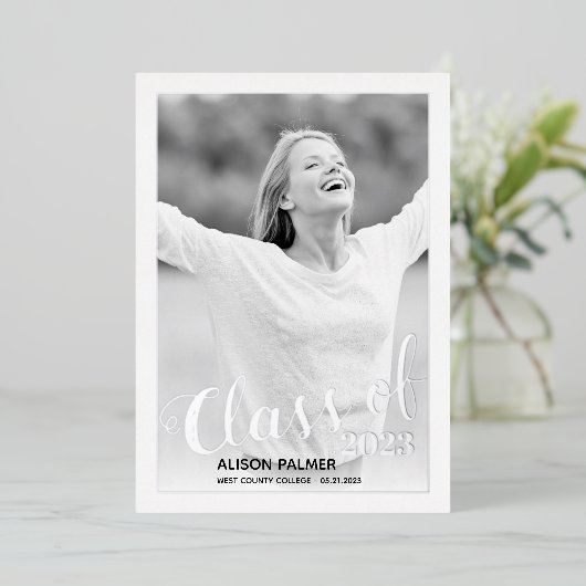 Echte zilveren folie Klasse van 2023 manuscriptfot Folie Uitnodiging (Staand Voorkant)