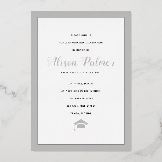 Echte zilveren folie Klasse van 2023 manuscriptfot Folie Uitnodiging (Achterkant)