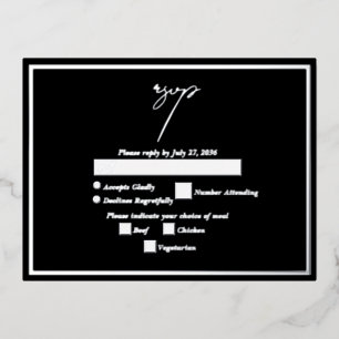 Echte Zilveren Folie Metallic Wedding RSVP Zwart Uitnodiging Briefkaart