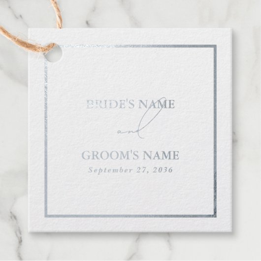 Echte Zilveren Folie Moderne Witte Huwelijk Bedankjes Labels (Voorkant)