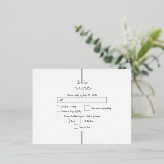 Echte zilveren folie Monogram bruiloft RSVP Folie Uitnodiging Briefkaart (Staand Voorkant)