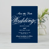 Echte Zilveren Folie Wedding Navy Blue Save the Da Folie Uitnodiging (Staand Voorkant)