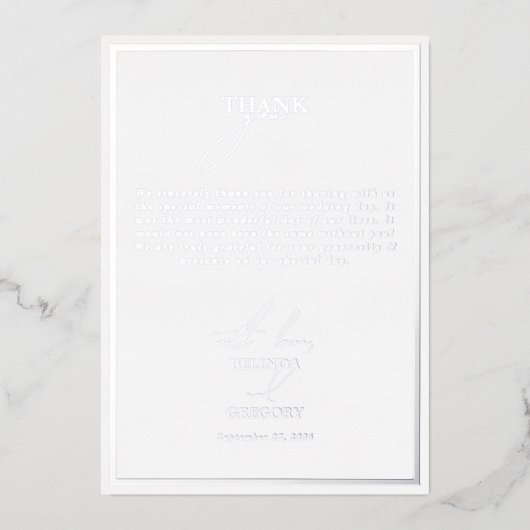 Echte zilveren folie witte bruiloft bedankkaart folie uitnodiging (Voorkant)
