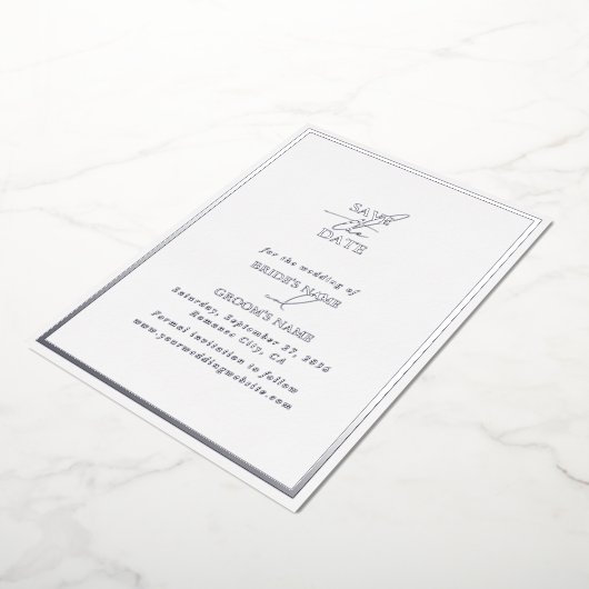 Echte Zilveren Folie Witte Huwelijk Save The Date Folie Uitnodiging (Gedraaid)