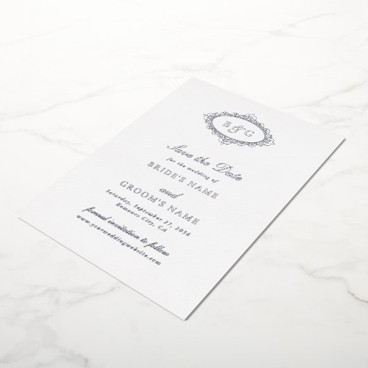 Echte Zilveren Folie Witte Huwelijk Save The Date Folie Uitnodiging (Gedraaid)