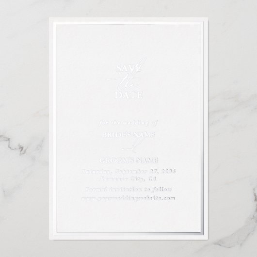 Echte Zilveren Folie Witte Huwelijk Save The Date Uitnodiging (Voorkant)