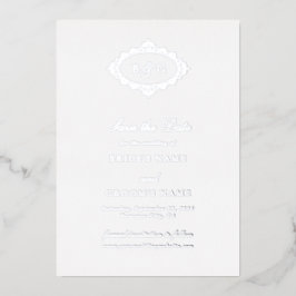 Echte Zilveren Folie Witte Huwelijk Save The Date Uitnodiging