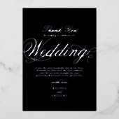 Echte zilveren folie zwarte bruiloft dank u folie uitnodiging (Voorkant)