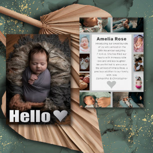 Echte zilveren fotocollage Hello Baby-aankondiging Folie Uitnodiging