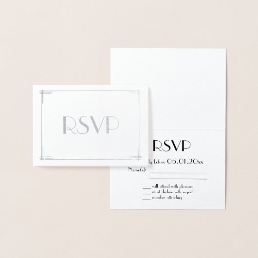Echte zilverfolie Art Deco trouw RSVP-kaarten 8,9x Folie Kaarten (Display)