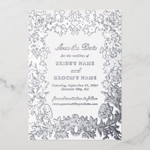 Echte Zilverfolie Bloemen Huwelijk Save the Date K Folie Uitnodiging