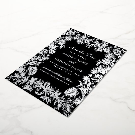 Echte Zilverfolie Bloemen Huwelijk Save the Date K Folie Uitnodiging (Gedraaid)