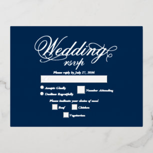 Echte zilverfolie Elegante Luxe Blauwe bruiloft RS Folie Uitnodiging Briefkaart