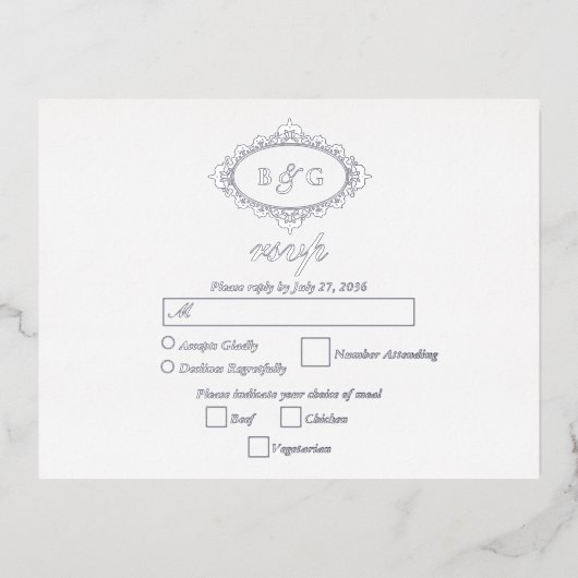 Echte zilverfolie krans witte trouw-RSVP Folie Uitnodiging Briefkaart (Voorkant)
