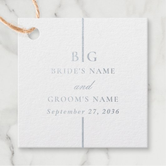 Echte zilverfolie minimalistische monogram bruilof bedankjes labels (Voorkant)