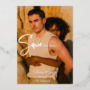 Echte zilverfolie modern Save the Date Folie Uitnodiging