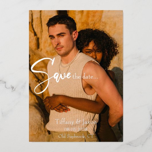 Echte zilverfolie modern Save the Date Folie Uitnodiging (Voorkant)