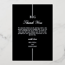 Echte zilverfolie zwart monogram bruiloft Dank u Folie Uitnodiging
