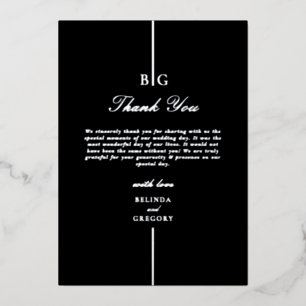 Echte zilverfolie zwart monogram bruiloft Dank u Folie Uitnodiging