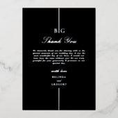 Echte zilverfolie zwart monogram bruiloft Dank u Folie Uitnodiging (Voorkant)