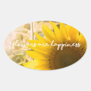 Echte Zonnebloem Foto Veld Bloemen Zijn Geluk Ovale Sticker