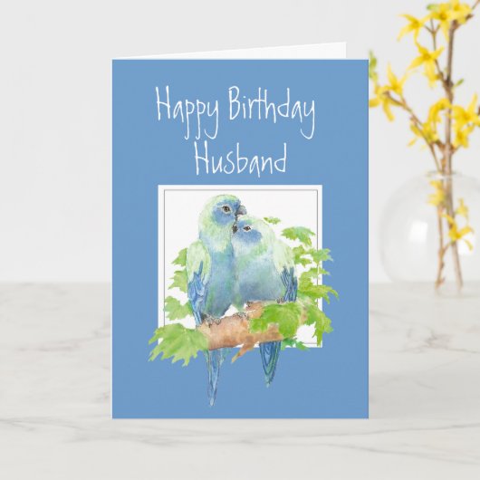 Echtgendag, Cute Romantic Parrots, Birds Kaart (Gele Bloem)