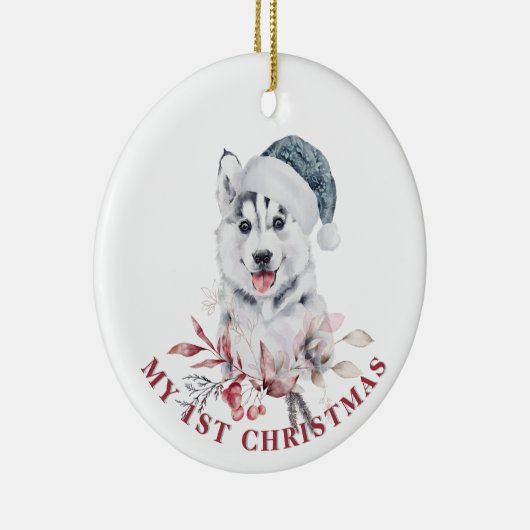 Echtgenige hond, eerste kersthondenpup, winter keramisch ornament (Rechts)