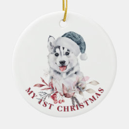 Echtgenige hond, eerste kersthondenpup, winter keramisch ornament