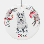 Echtgenige hond, eerste kersthondenpup, winter keramisch ornament (Achterkant)