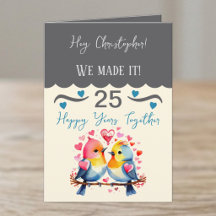 Echtgenoot 25ste jubileum vogels grijs blauw