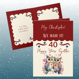Echtgenoot 40ste verjaardag uilen maroon blauw kaart