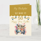 Echtgenoot 50ste verjaardag uilen goud blauw kaart (Voorkant)