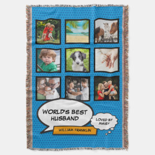 Echtgenoot 9 Foto Collage Stripboek Pret Blauw Deken