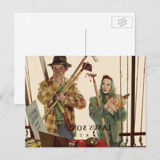  echtgenoot en vrouw met tuinbouwmiddelen briefkaart (Voorkant / Achterkant)