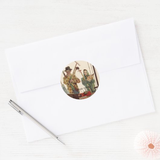  echtgenoot en vrouw met tuinbouwmiddelen ronde sticker (Envelop)