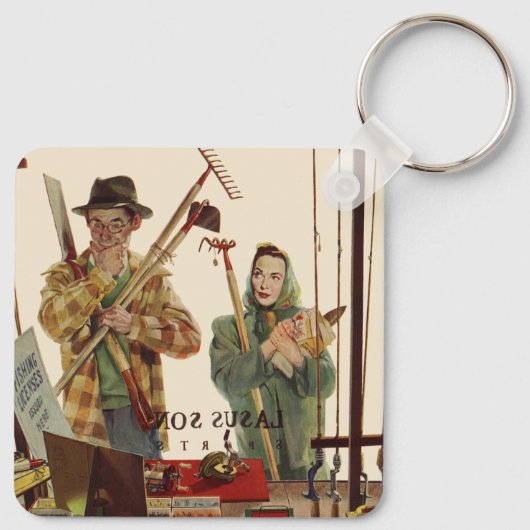 echtgenoot en vrouw met tuinbouwmiddelen sleutelhanger (Achterkant)