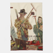  echtgenoot en vrouw met tuinbouwmiddelen theedoek (Verticaal)