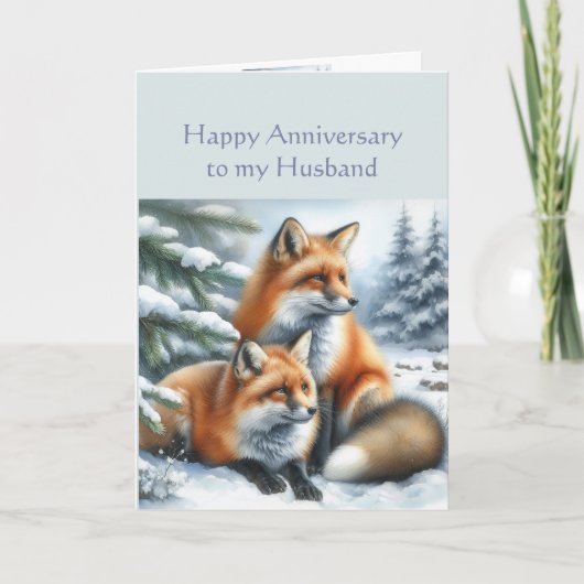 Echtgenoot Happy Jubileum Winter Fox paar Kaart (Voorkant)