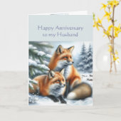Echtgenoot Happy Jubileum Winter Fox paar Kaart (Gele Bloem)