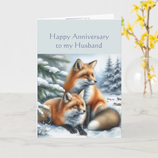 Echtgenoot Happy Jubileum Winter Fox paar Kaart (Gele Bloem)