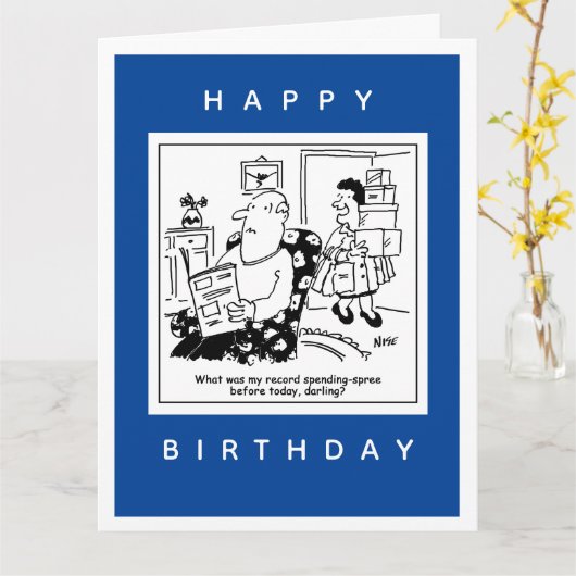 Echtgenoot in Shock bij Wife's Spending Spree Cart Kaart (Gele Bloem)